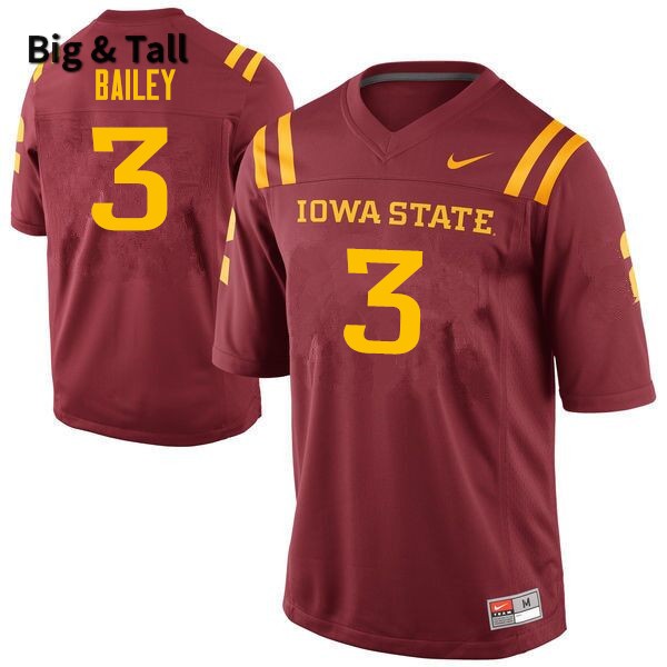 Iowa State Cyclones Men's #3 JaQuan Bailey Nike NCAA Authentic Cardinal Big & Tall College Stitched Football Jersey LV42C68CE